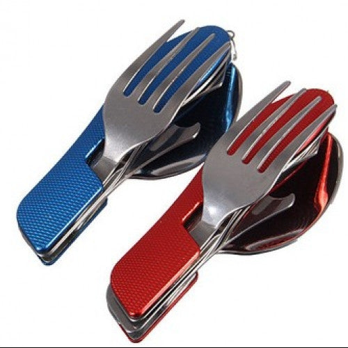 Fork Army Knife Portable Folding Multi Tool 2 In1 Camping Spoon